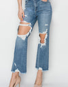 RISEN High Rise Distressed Crop Straight Jeans