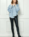 Veveret Button Up Dropped Shoulder Denim Top