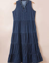 Tie Neck Sleeveless Denim Dress