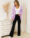 Flower Dropped Shoulder Open Front Cardigan