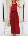 Slit Round Neck Sleeveless Dress