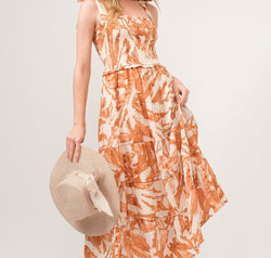 And The Why Tie Shoulder Smocked Midi Tiered Dress