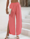 Elastic Waist Slit Wide Leg Pants