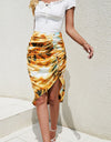 Printed Ruched Midi Skirt