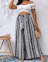 Plus Size Striped Tied Wide Leg Pants