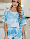 Shiny Tie-Dye Boat Neck Top and Shorts Lounge Set