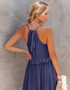 Ruffled Sleeveless Tiered Maxi Dress with Pockets