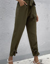 Tie Detail Belted Pants with Pockets