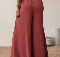 Smocked Paperbag Waist Wide Leg Pants