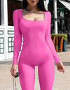 Ribbed Square Neck Long Sleeve Jumpsuit