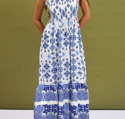 Smocked Printed Square Neck Cami Dress