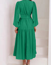 Deep V-Neck Balloon Sleeve Plain Maxi Dress