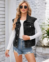 Button Up Cap Sleeve Denim Jacket