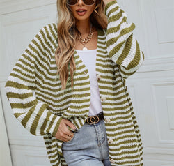 Striped Button Up Long Sleeve Cardigan