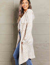 Printed Open Front Hooded Longline Cardigan