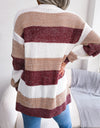 Striped Rib-Knit Open Front Longline Cardigan