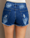 Spliced Lace Distressed Denim Shorts