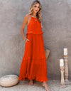 Ruffled Sleeveless Tiered Maxi Dress with Pockets