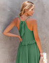 Ruffled Sleeveless Tiered Maxi Dress with Pockets