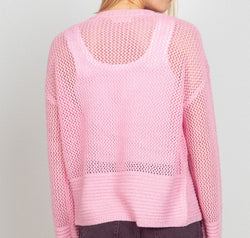 VERY J Eyelet Open Front Long Sleeve Cardigan