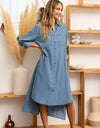 Sew In Love High-Low Button Up Roll-Tab Sleeve Denim Dress