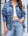 Button Up Dropped Shoulder Denim Jacket with Pockets