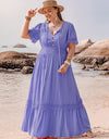 Plus Size Lace Detail Tie Neck Short Sleeve Maxi Dress