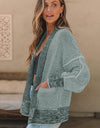 Waffle-knit Pocketed Open Front Cardigan