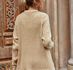 Ribbed Open Front Long Sleeve Cardigan