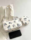 Butterfly Print Shoulder Bag with Purse