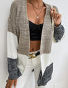 Tricolor Color Block Open Front Cardigan