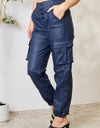 Kancan High Waist Faux Leather Cargo Joggers