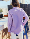 American Bazi Full Size Distressed Button Down Denim Jacket in Lavender