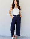 And The Why In The Mix Full Size Pleated Detail Linen Pants in Dark Navy