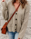 Ribbed Trim Button Down Cardigan with Pockets