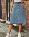 Button Front A-Line Denim Skirt