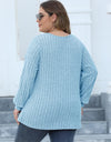 Plus Size Ribbed V-Neck Long Sleeve Top