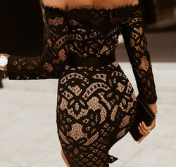 Off-Shoulder Long Sleeve Lace Dress