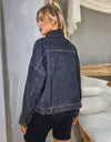 Collared Neck Dropped Shoulder Denim Jacket