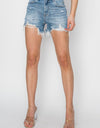 RISEN High Rise Frayed Hem Denim Shorts