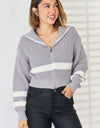 Striped Zip Up Dropped Shoulder Cardigan