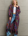 Multicolored Open Front Fringe Hem Cardigan