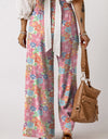 Drawstring Printed Wide Leg Pants