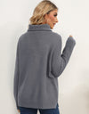 Slit Turtleneck Dropped Shoulder Sweater