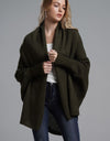 Dolman Sleeve Open Front Ribbed Trim Longline Cardigan