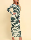 Printed Backless Long Sleeve Maxi Dress