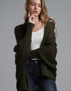 Dolman Sleeve Open Front Ribbed Trim Longline Cardigan