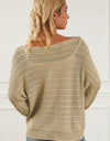 Openwork Boat Neck Lantern Sleeve Sweater