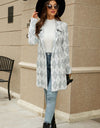 Printed Open Front Lapel Collar Cardigan with Pockets