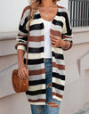 Full Size Striped Long Sleeve Openwork Cardigan